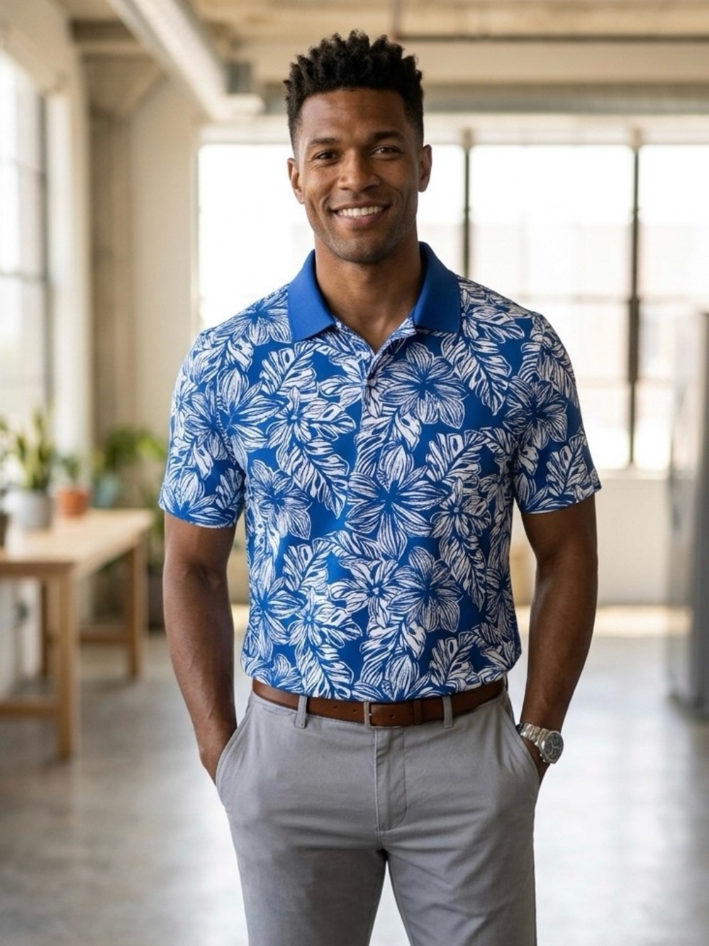 Chubbies Golf Floral Polo Shirt Mens M Blue White Performance Short Sleeve NWOT